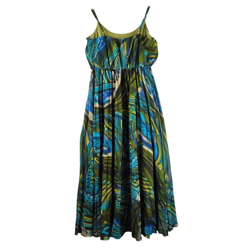 Robbie Bee Maxi Sun Dress Spaghetti Straps Sz 12 Green Blue Tropical Party - Picture 5 of 15
